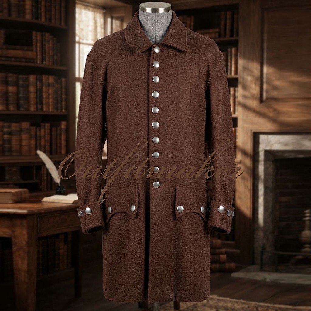 18th Century Brown Wool Frock Coat Colonial Revolutionary War Reenactment Coat