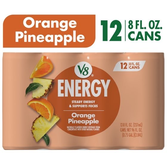 V8 Energy Orange Pineapple Energy Drink, 8 fl oz Can, 12 Pack