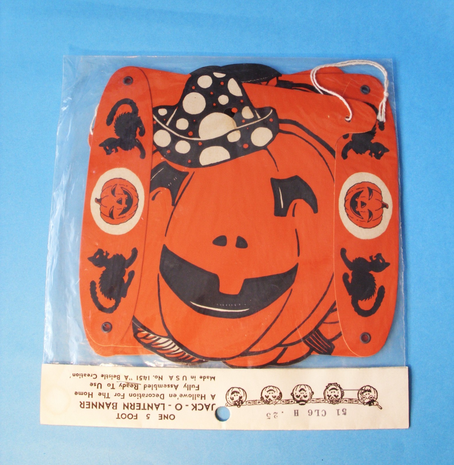 ❤❤ RARE Antique or Vtg BEISTLE 5 Ft. HALLOWEEN Jack O Lantern PUMPKIN Banner USA