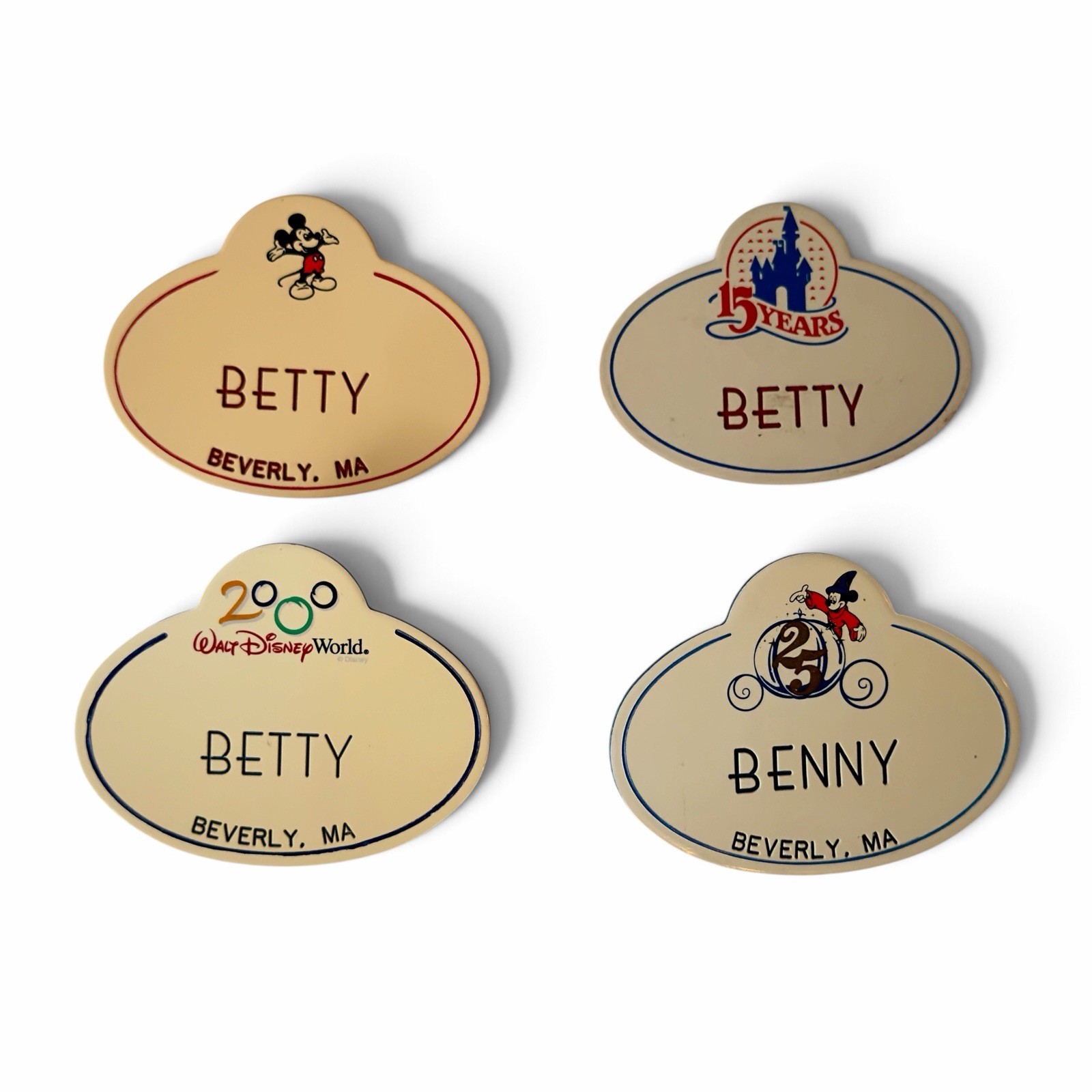 Vintage Walt Disney World Cast Member Name Badge Lot 4 Mickey 15th 25th 2000