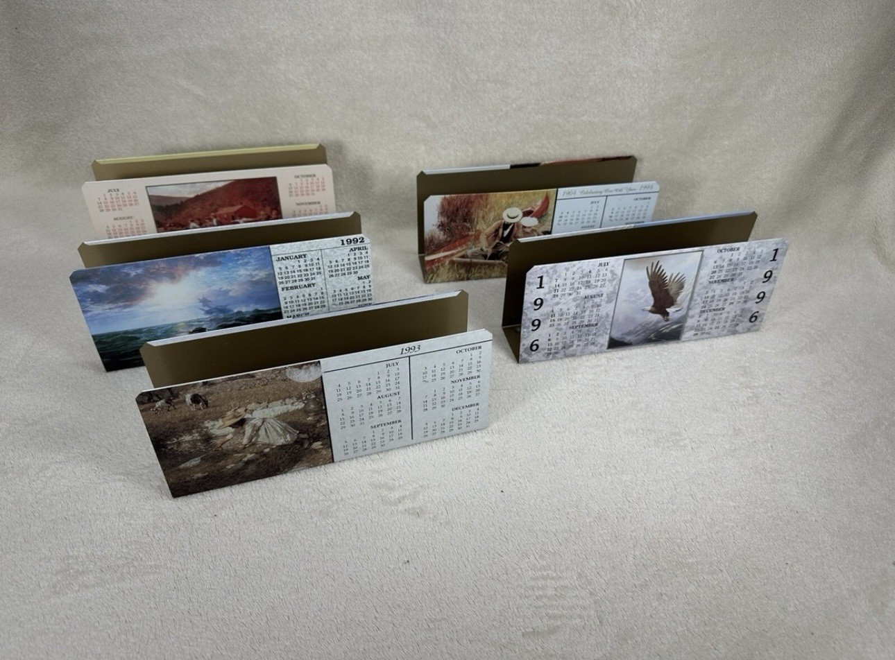 Lot of 5 VTG Clarcor J. L. Clark Fine Art Metal Calendar Letterholders
