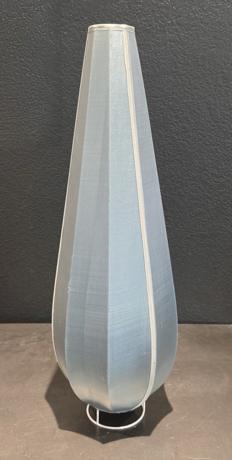Rare VTG MCM Blue Silk Cocoon Lamp Shade Teardrop After Eisenkeil or Goldkant