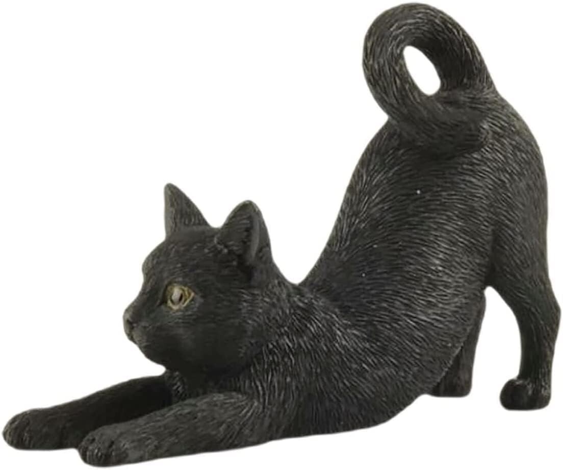 3 inch Black Cat Stretching Hand Painted Figurine Cat Lover Gifts