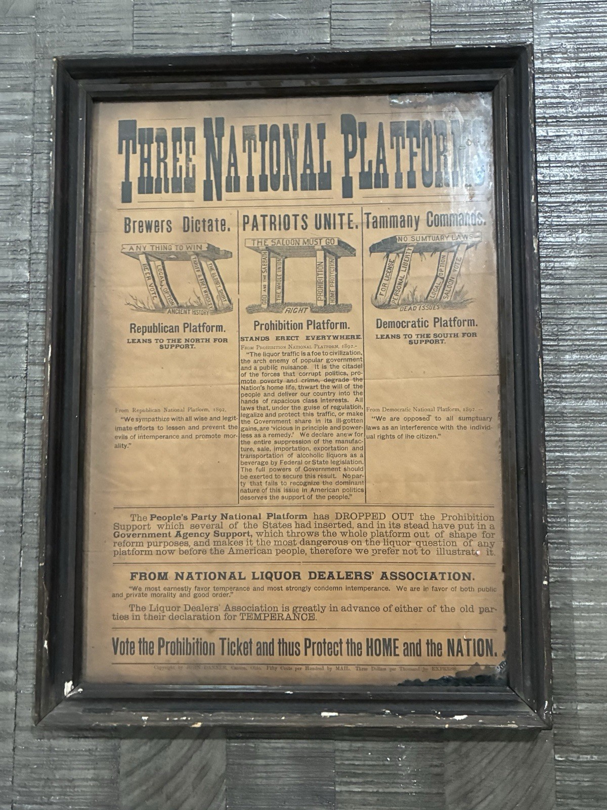 Rare John Danner 1892 Original Prohibition Platform Advertising Sign Vintage