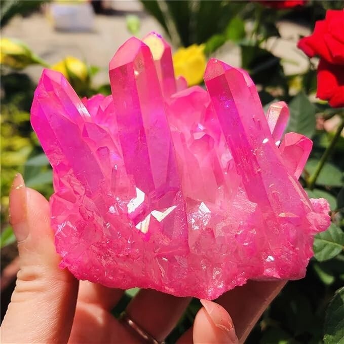 1pc Pink Aura Coated Cluster Quartz Crystal Stone Home Decor Art Displays Gifts