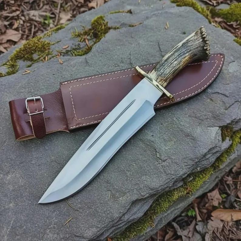 Custom Handmade 440C Stainless Steel Bowie Knife – Stag Horn Handle with Sheath
