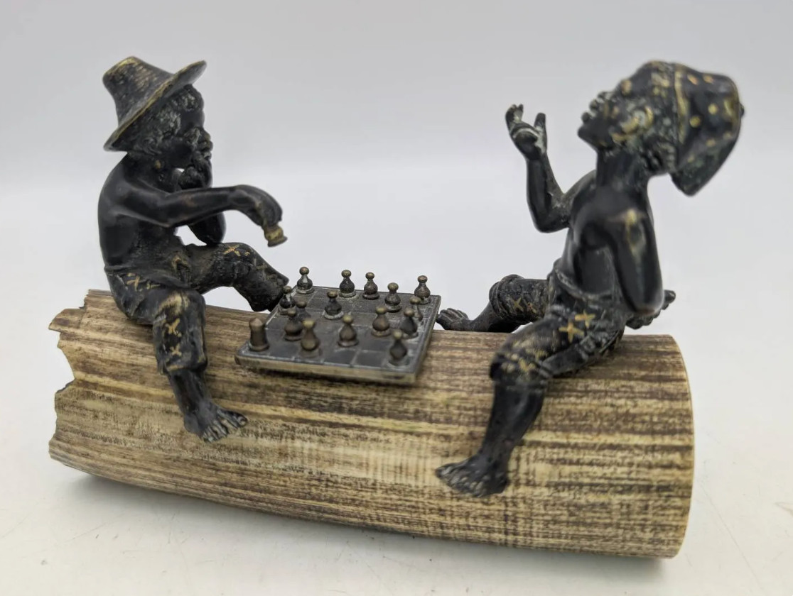 Antique Austrian Style Cold-Painted Bronze & Polished Horn Figural Sculpture – 
