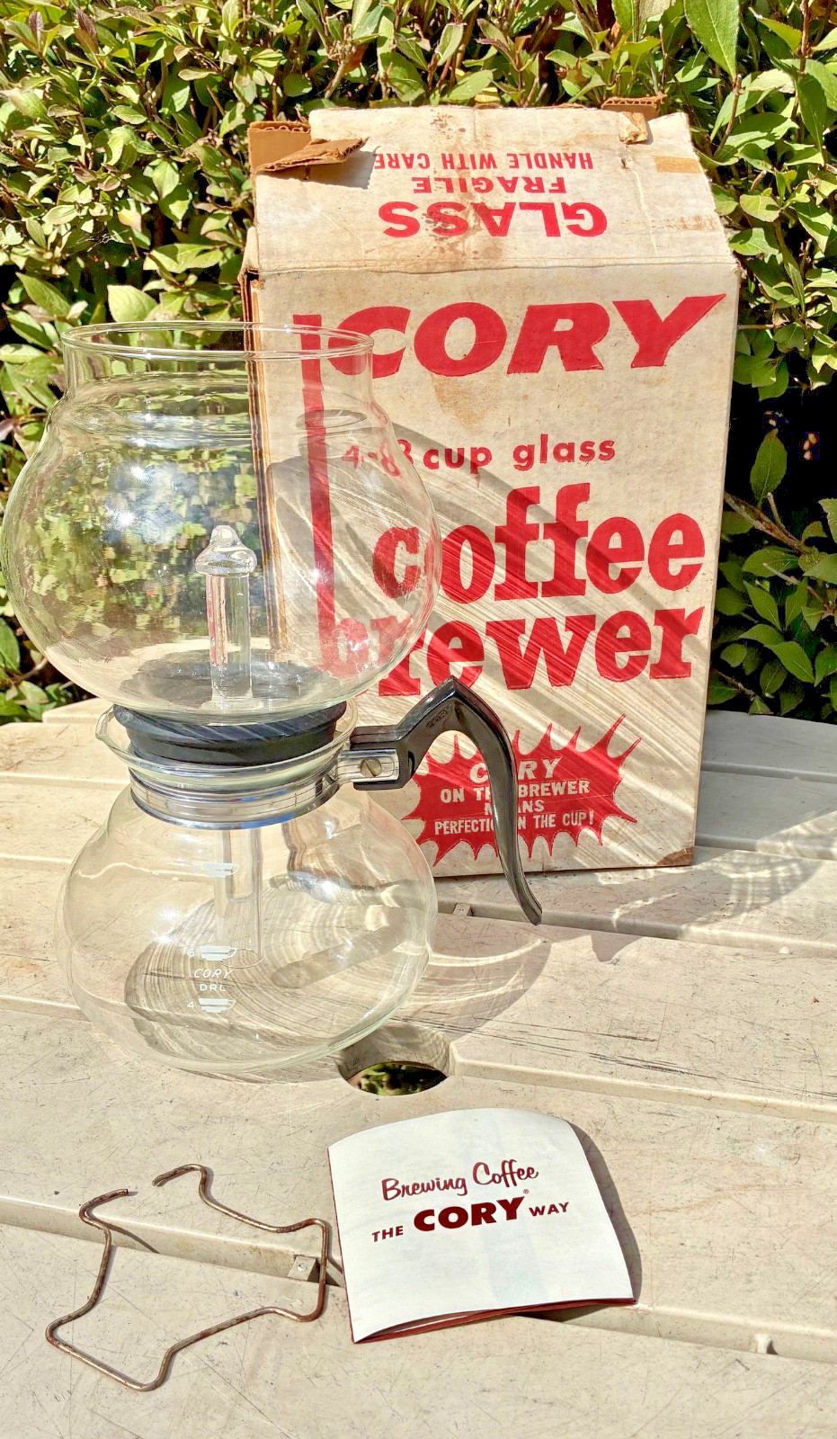 VINTAGE CORY GLASS  COFFEE BREWER -4-8 CUP COFFEE POT IN ORIGINAL BOX-DKG-S