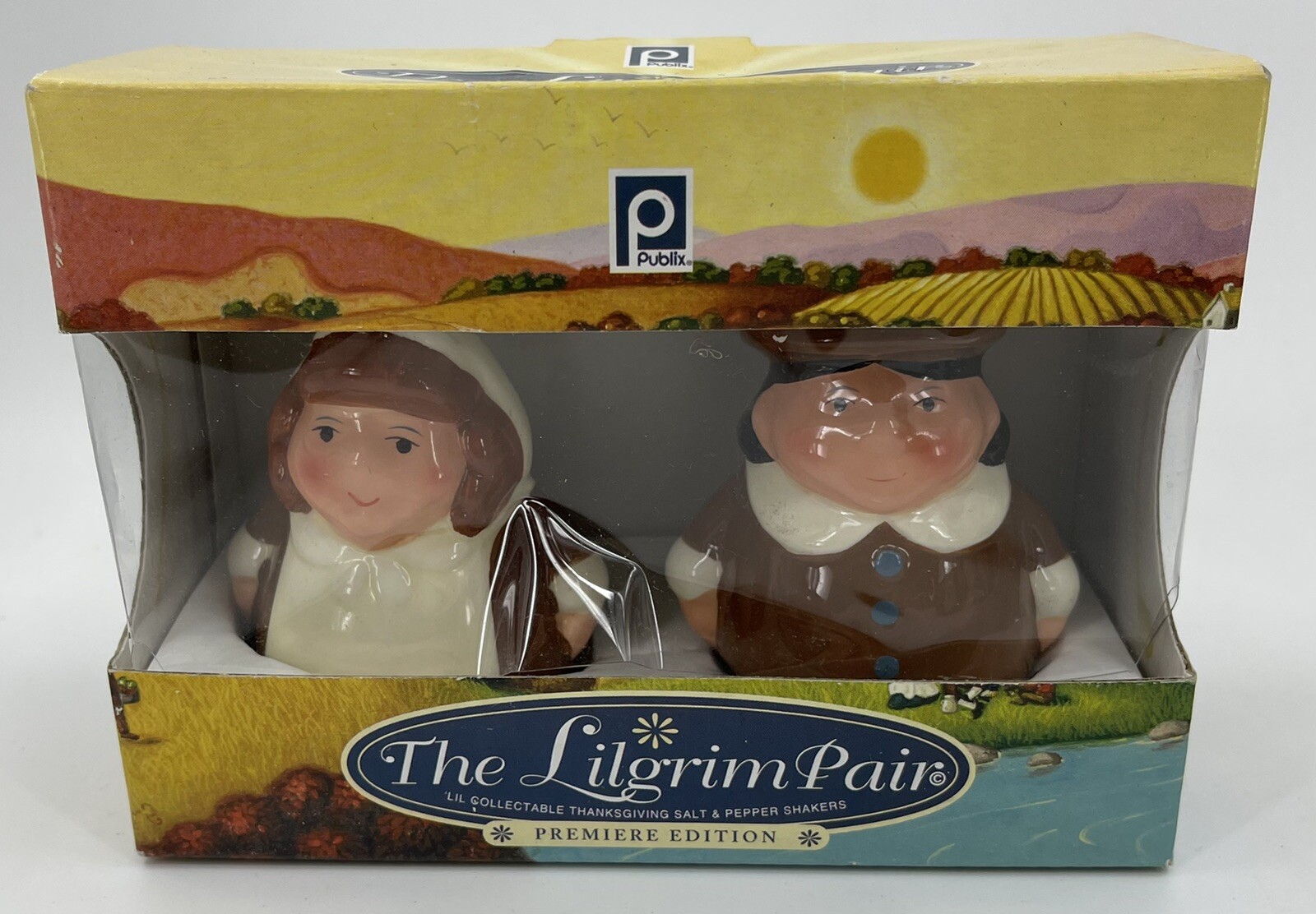 Publix The Lilgrim Pair Premier Edition Ceramic Pilgrim Salt & Pepper Shaker NIB