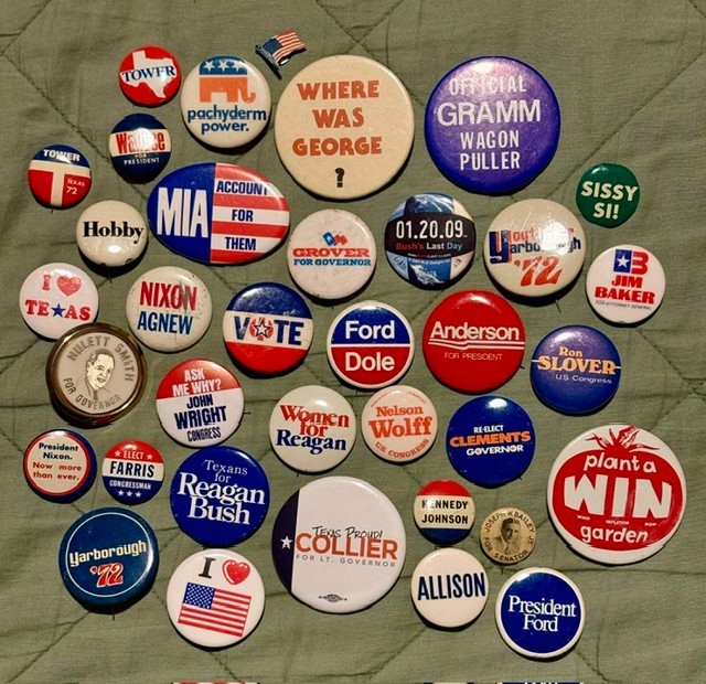 Lot of 36 Vintage US/TX Political Campaign Pinback Buttons