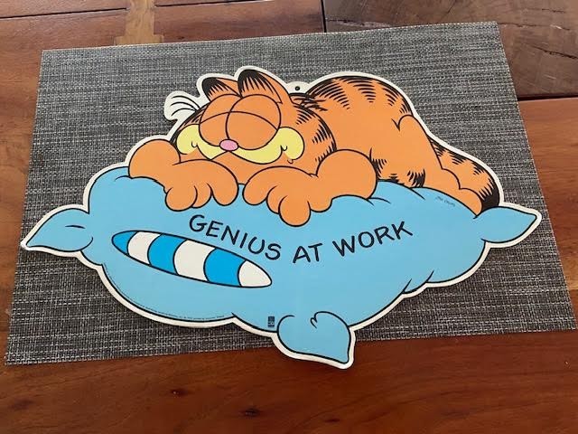 Vtg Garfield Standee Advertising Store Display Header 18x11 Genius at Work