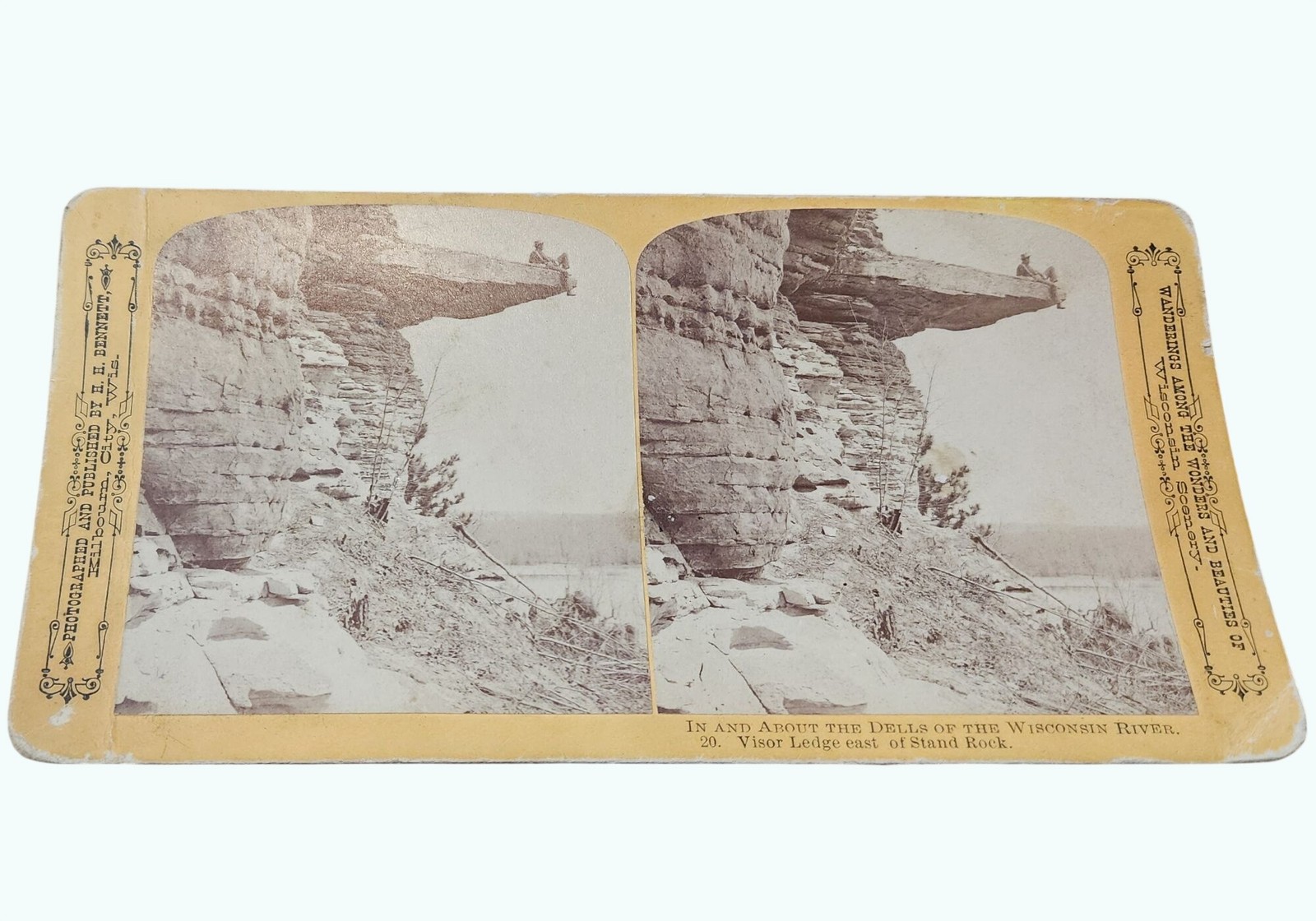 Dells Of The Wisconsin River Stereoview Card H.H. Bennett Visor Ledge 