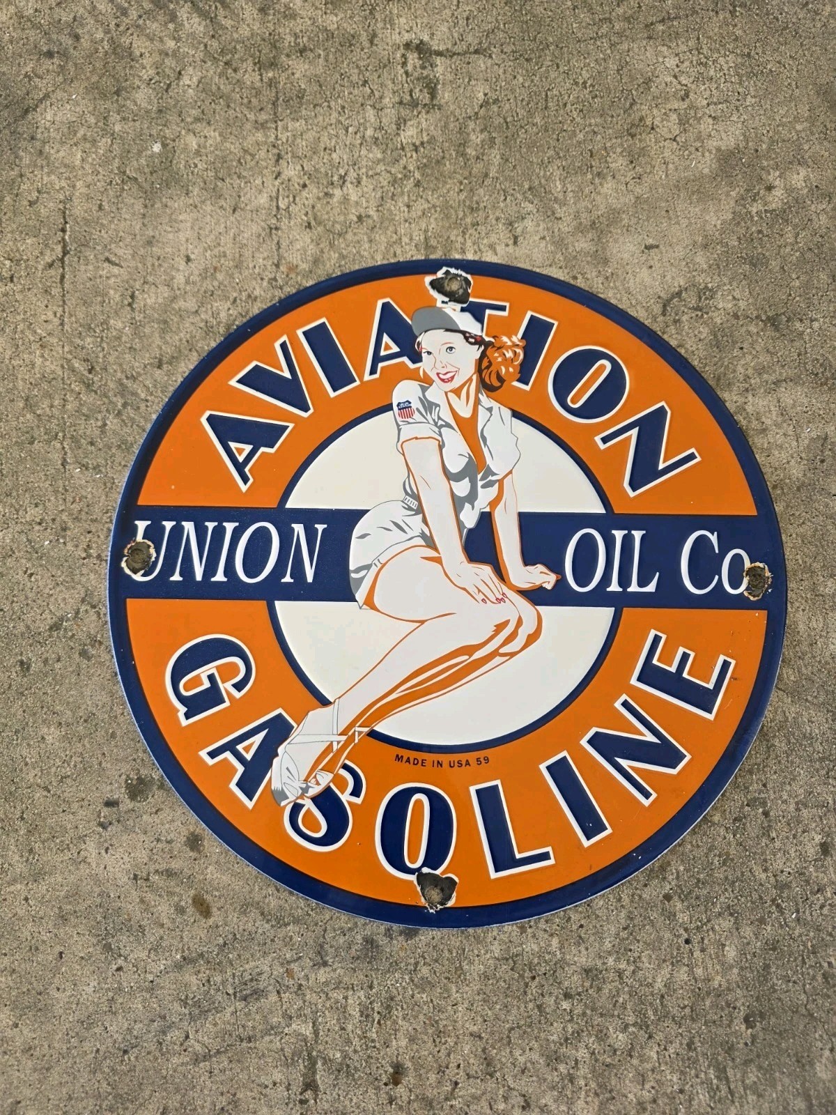 VINTAGE UNION OIL PORCELAIN SIGN AVIATION GASOLINE CAR MOTOR SERVICE SUPPLY 12