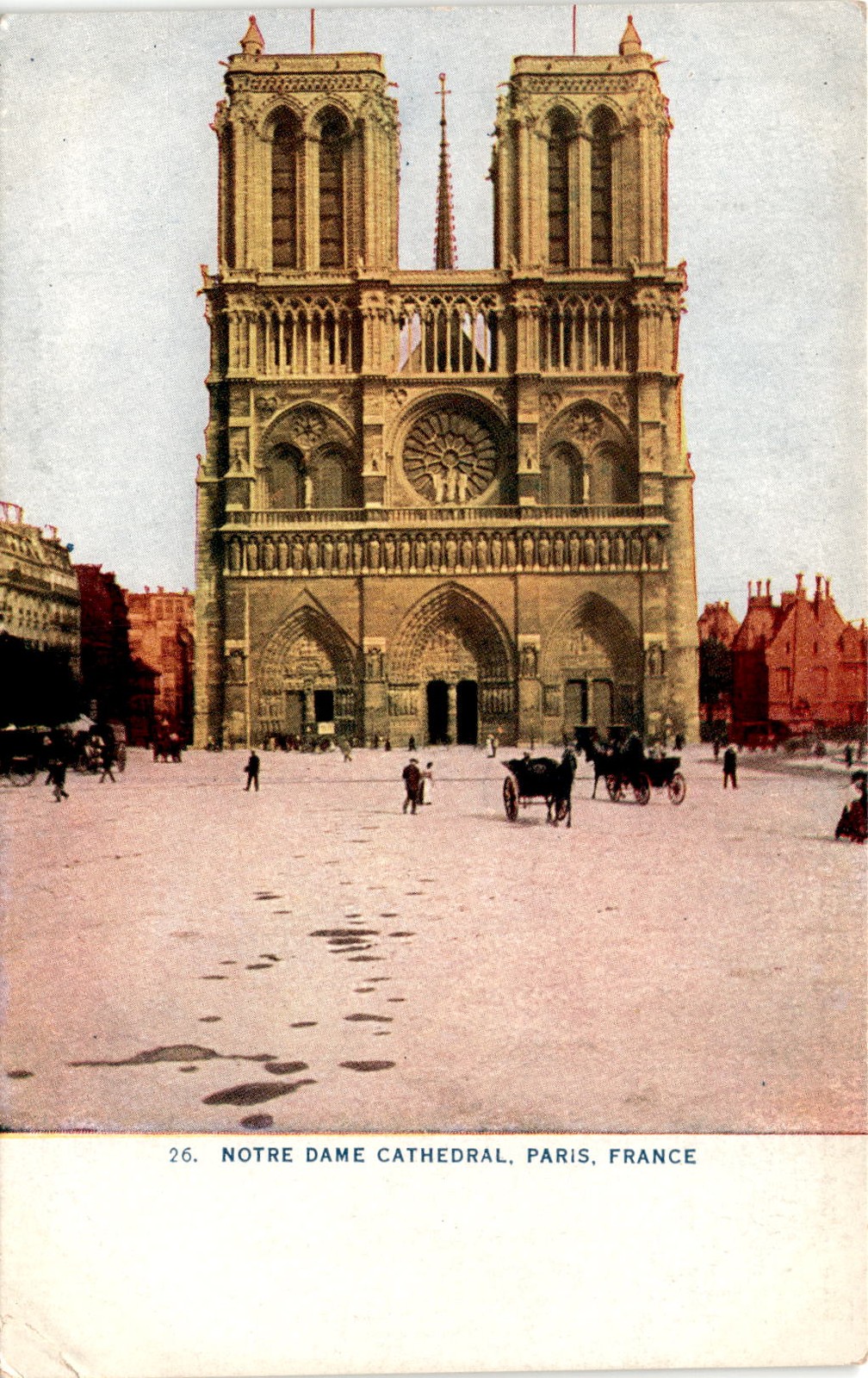 Notre Dame Cathedral, Paris, France, Place de l'Hotel de Ville, Stamp, Postcard