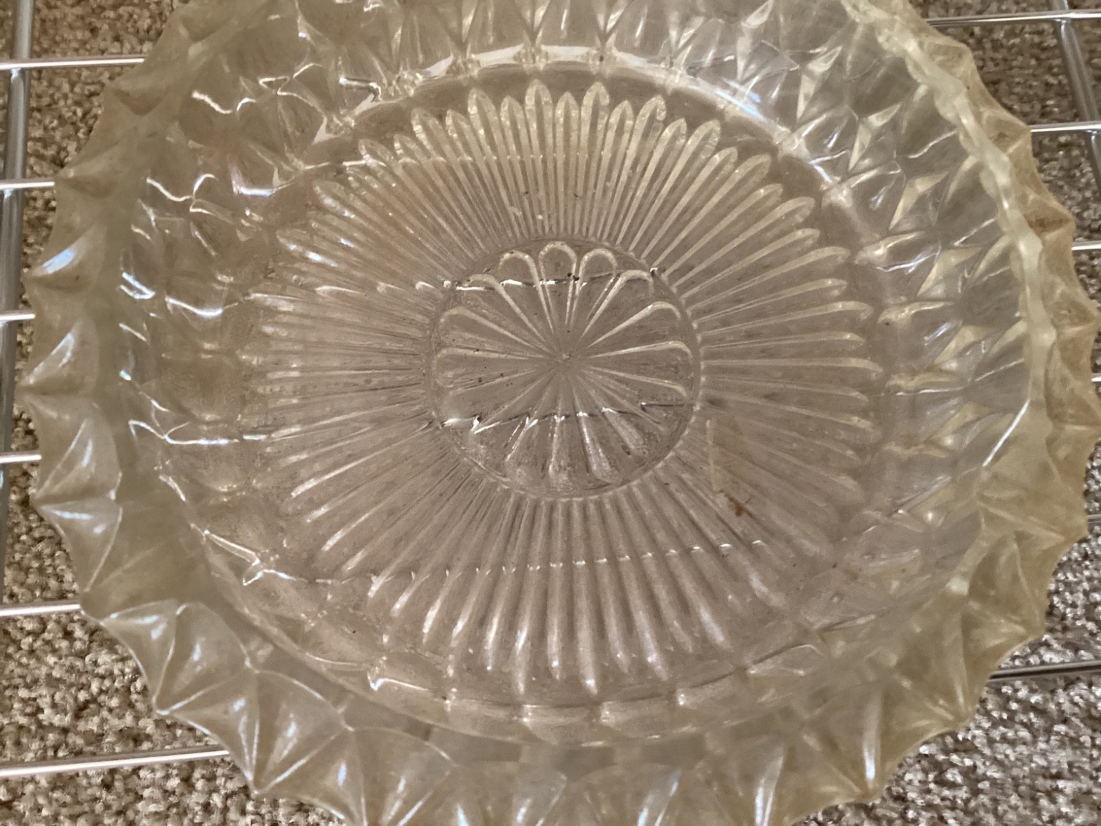 Vintage Clear Glass Ashtray - Heavy 7” Round Decorative Scalloped Etched Retro