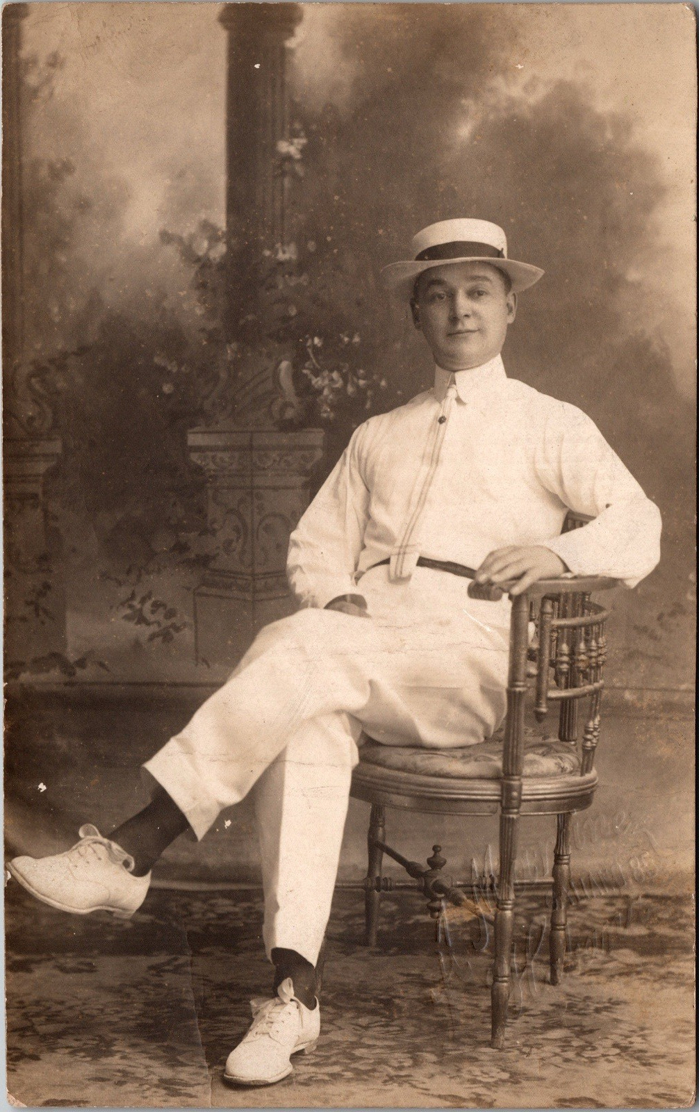 Postcard Real Photo RPPC Man in White Studio Photo Habana Havana Cuba