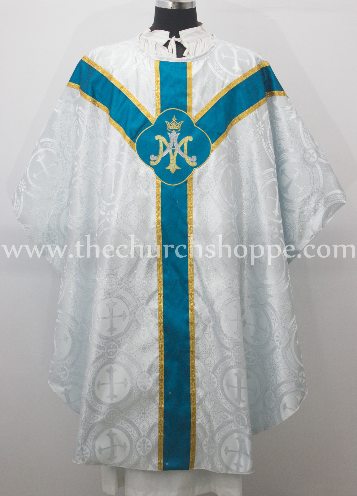 Marian blue with Silver brocade vestment,stole set,gothic chasuble,casulla