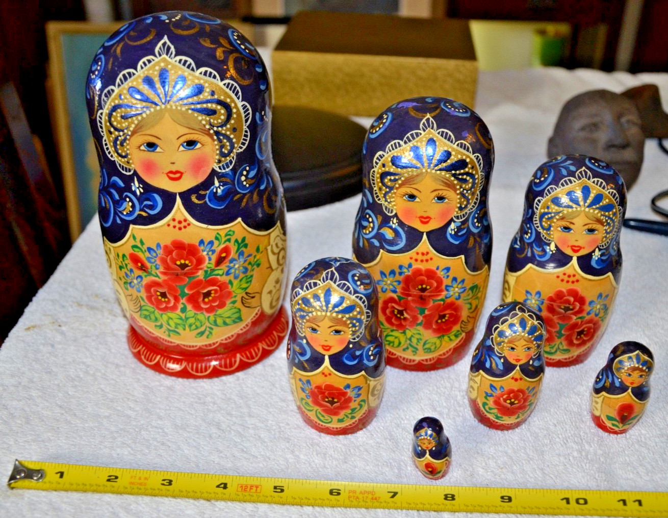 Vintage Russian fairy tale nesting dolls signed set of 7, hand made