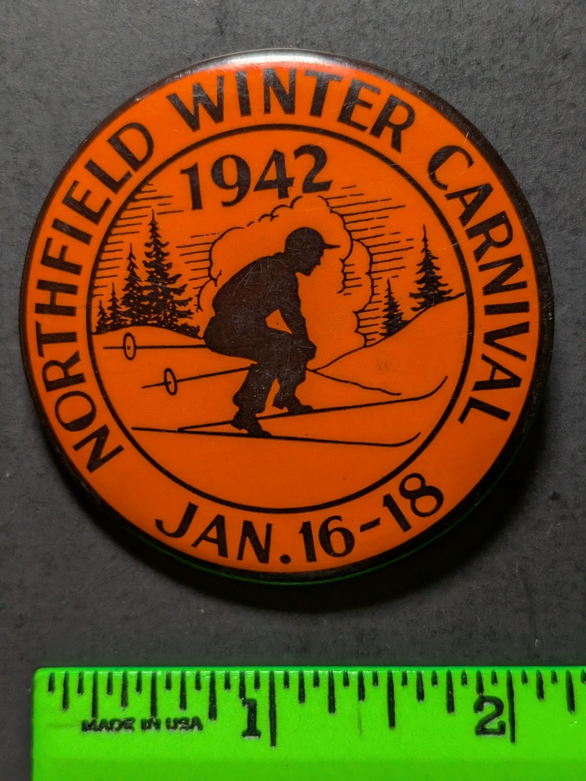 Vintage 1942 Northfield Winter Carnival Pinback Pin
