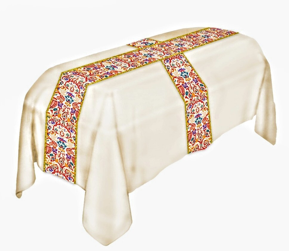 Cream Funeral Pall Satin-like Polyester with Coronation Orphrey 7\' x 10\' Unlined