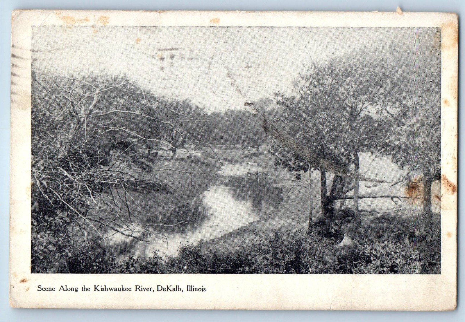 c1912 DeKalb Illinois IL Vintage Postcard Scene Along Kishwaukee River Air View