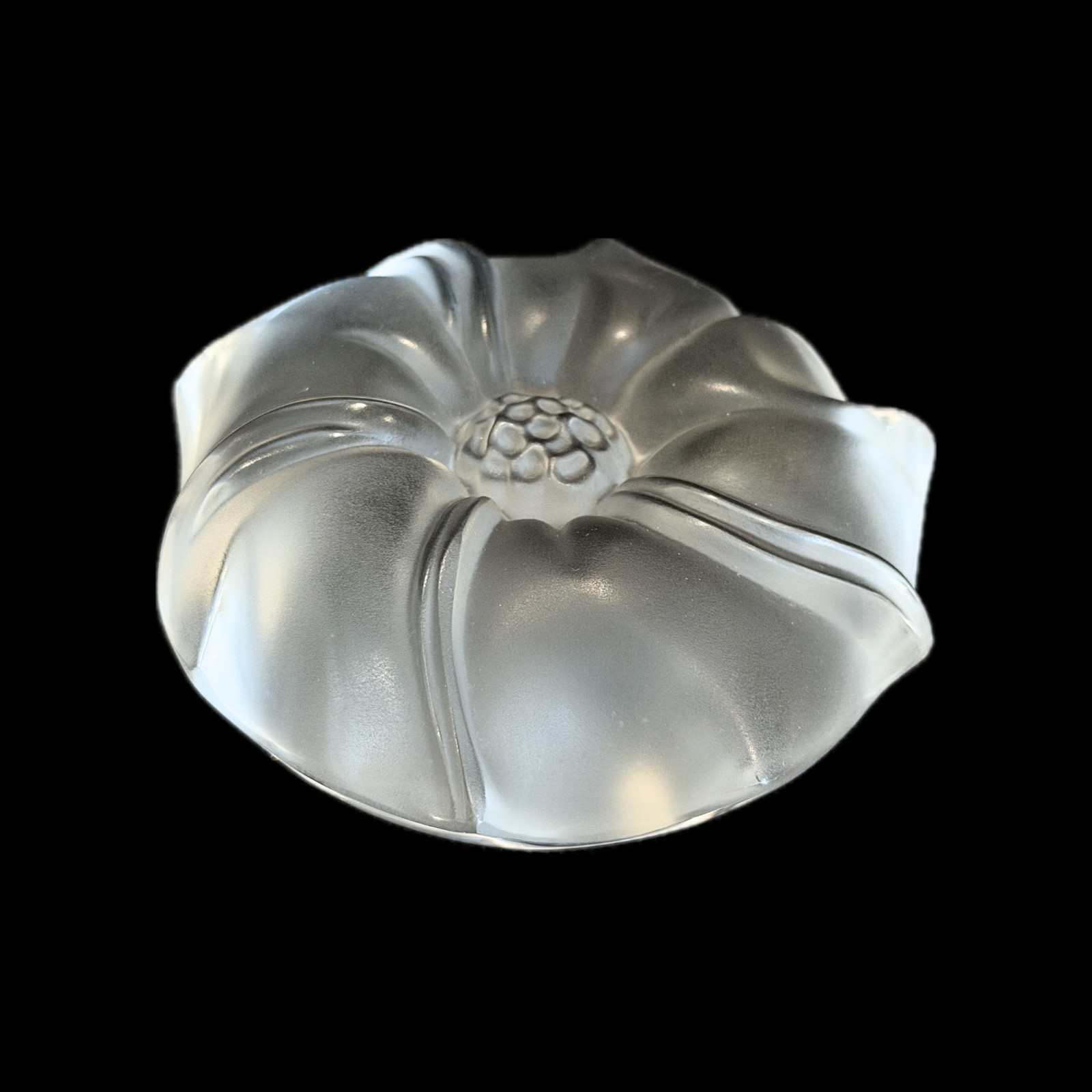 Lalique Crystal Jimson Blossom Flower Paperweight Figurine Sculpture + Box