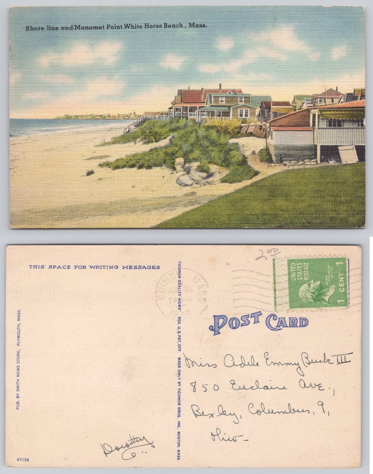 1946 White Horse Beach Manomet Point Plymouth MA Linen Postcard Tichnor Bros