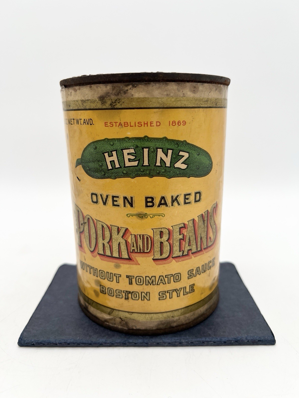 Antique Heinz Pork & Beans 33 Oz Tin Can Yellow Paper Label Grocery Advertising