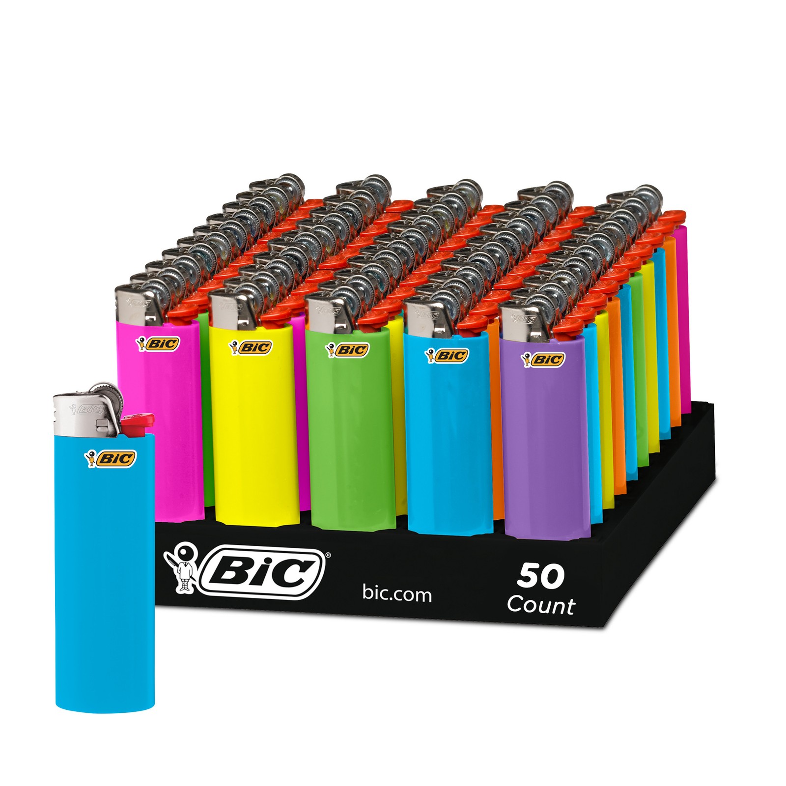 BIC Maxi Pocket Lighters, Fashion Assorted Colors, 50-Count Tray of Lighters