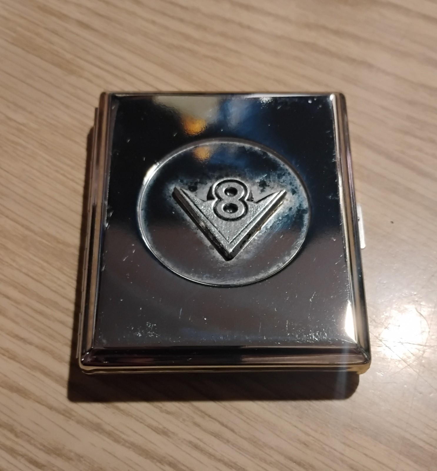 Vintage 1950s Ford V8 Chrome Cigarette Case 