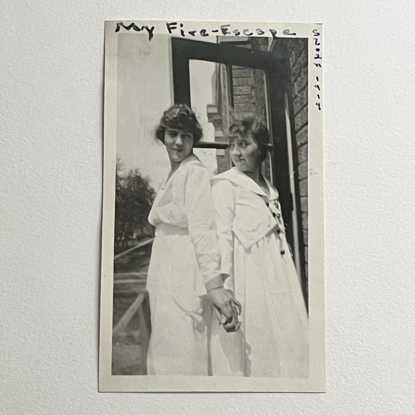 Antique Snapshot Photograph Beautiful Affectionate Young Women Holding Hands