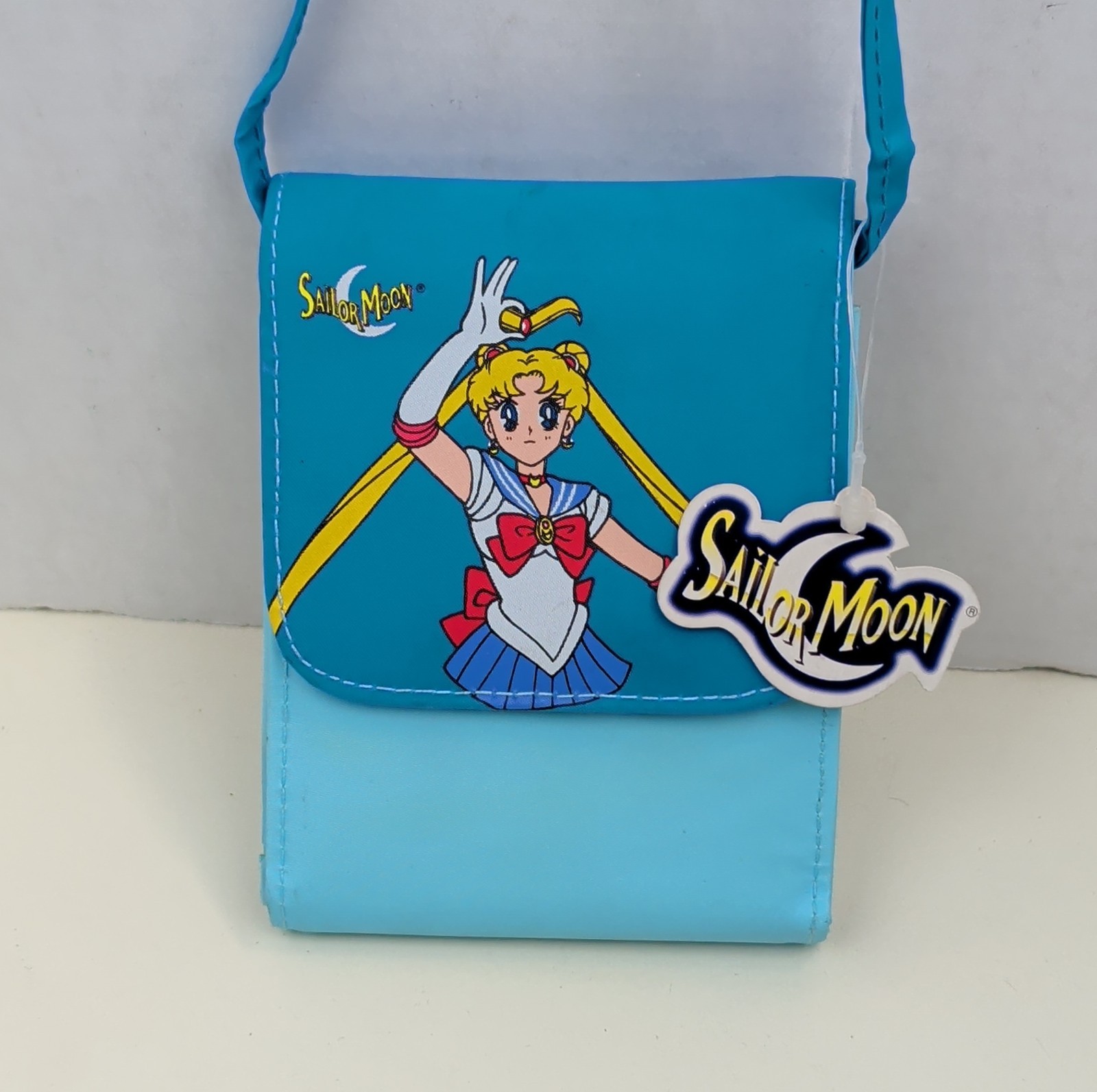 Vintage 1999 Sailor Moon Blue Crossbody Purse Wallet Mini Shoulder Bag Anime Tag
