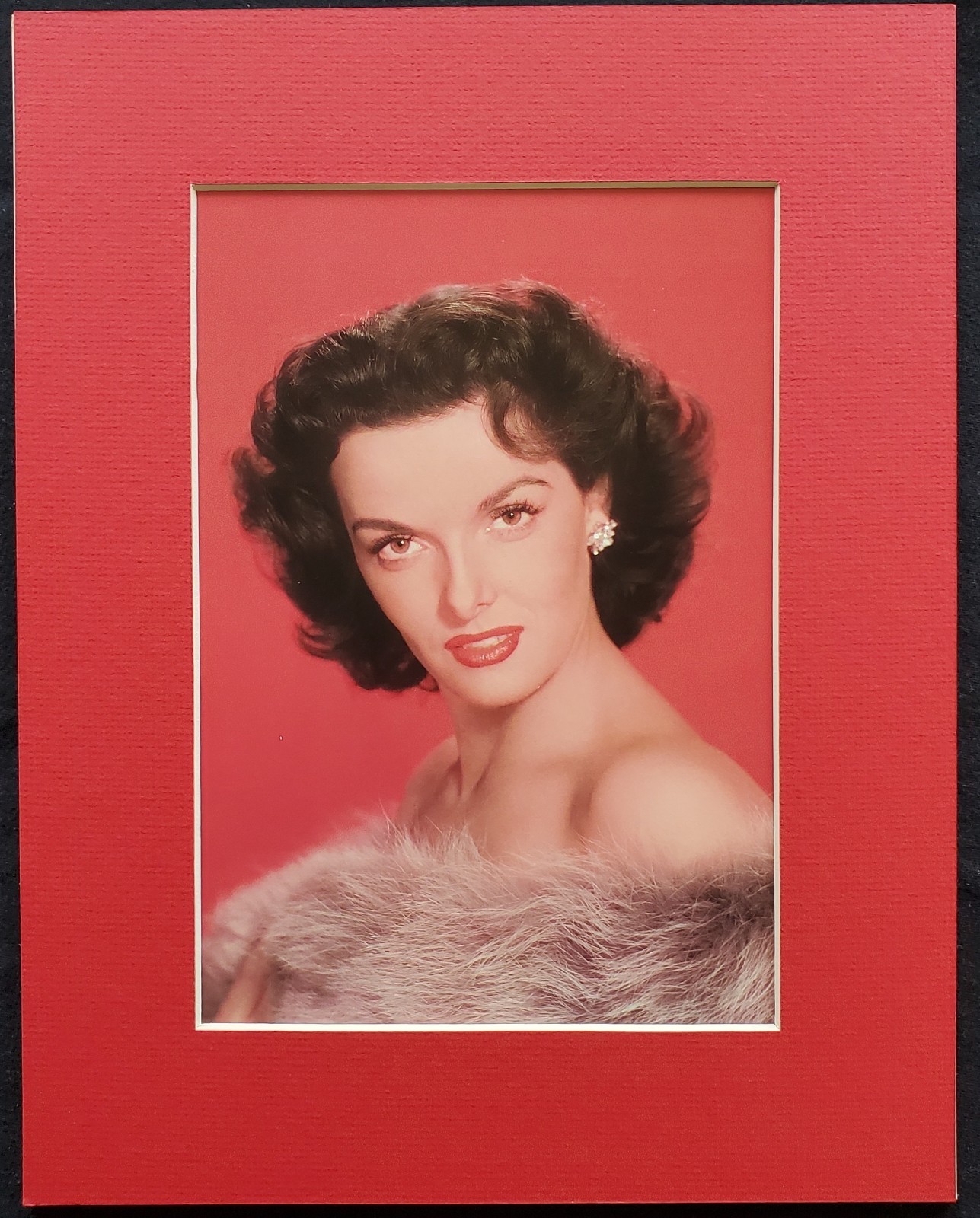 1980s Jane Russell Portrait Bio On Back Hollywood 11x14 Paper Print Matte Frame
