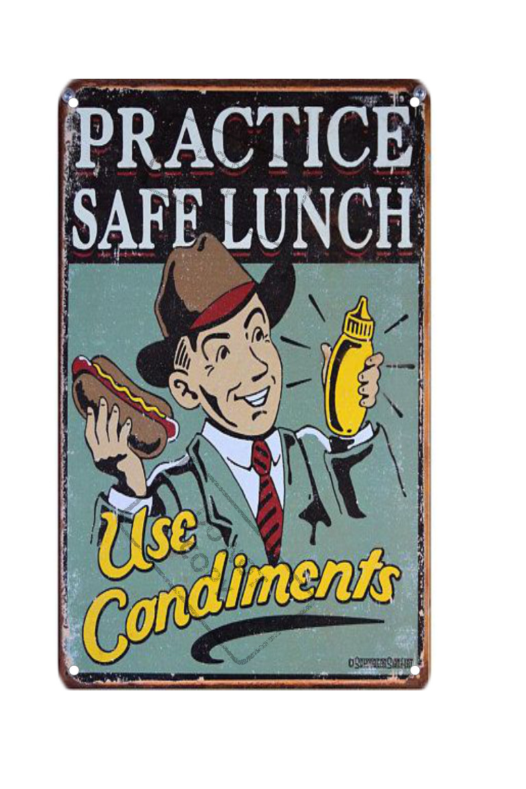 Practice Safe Lunch Use Condiments Funny Retro 8x12 Aluminum Metal Bar Sign