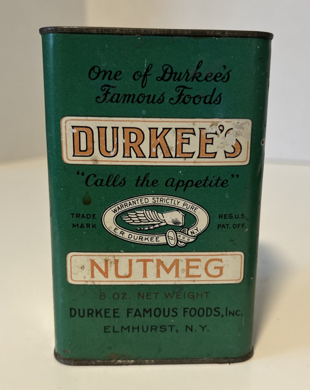 Vintage Durkee’s NUTMEG 8oz Spice Tin Elmhurst, NY Collectable Advertising