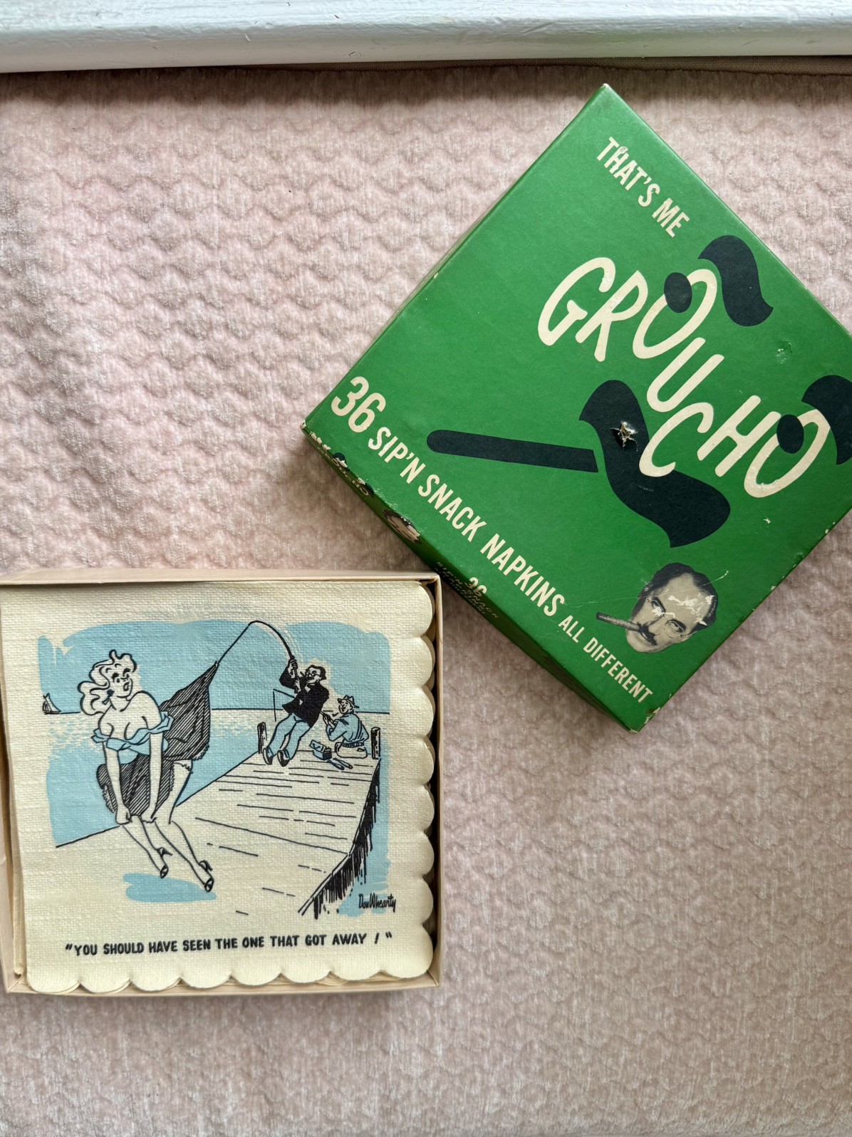 VTG New Old Stock 1955 GROUCHO MARX SIP & SNACK NAPKINS, BOX 30, BAWDY, RISQUÉ 