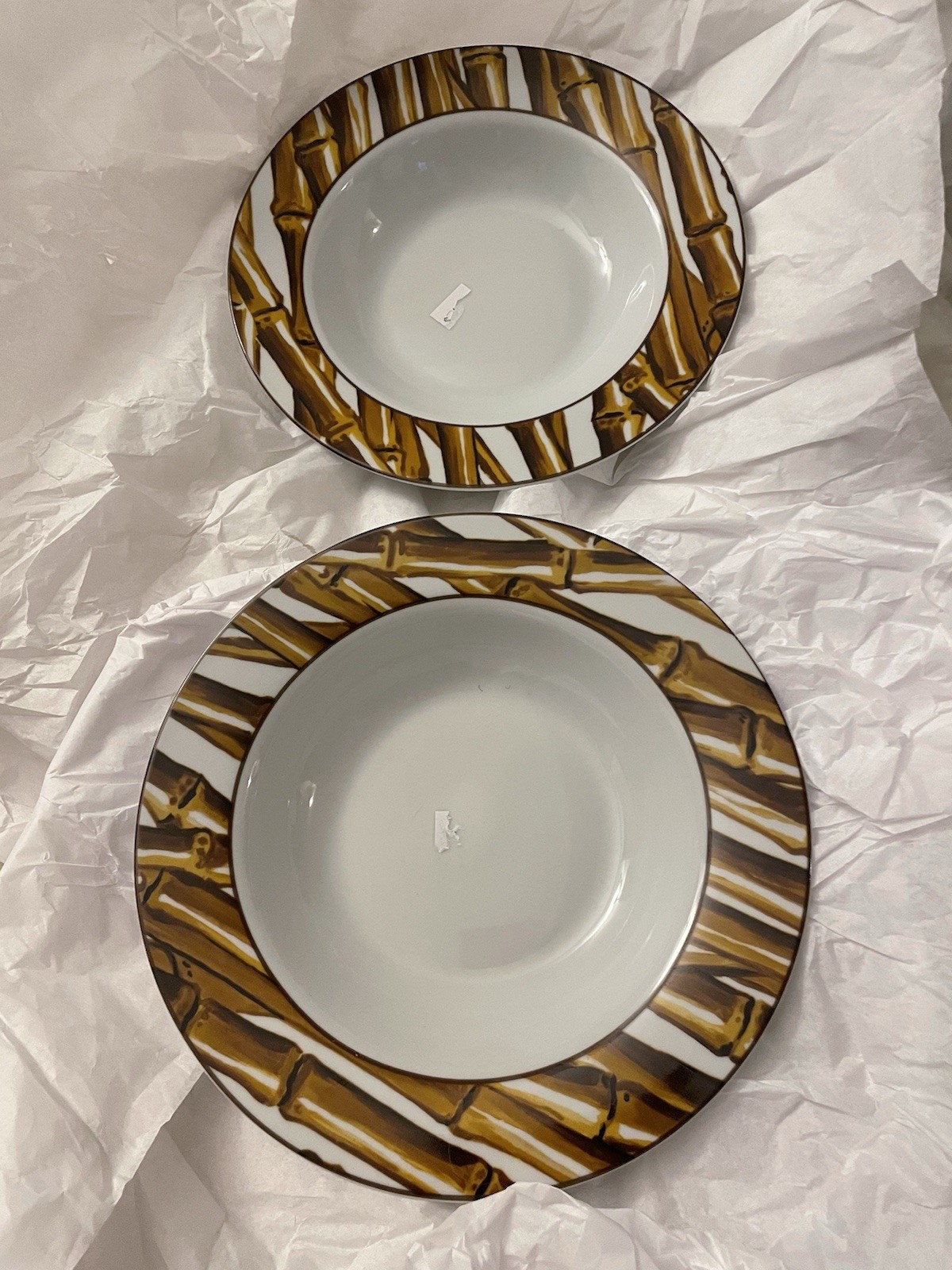 2 RARE  NICOLE MILLER SAKURA WHITE BAMBOO SOUP BOWLS TIKI BAR LUAU VINTAGE