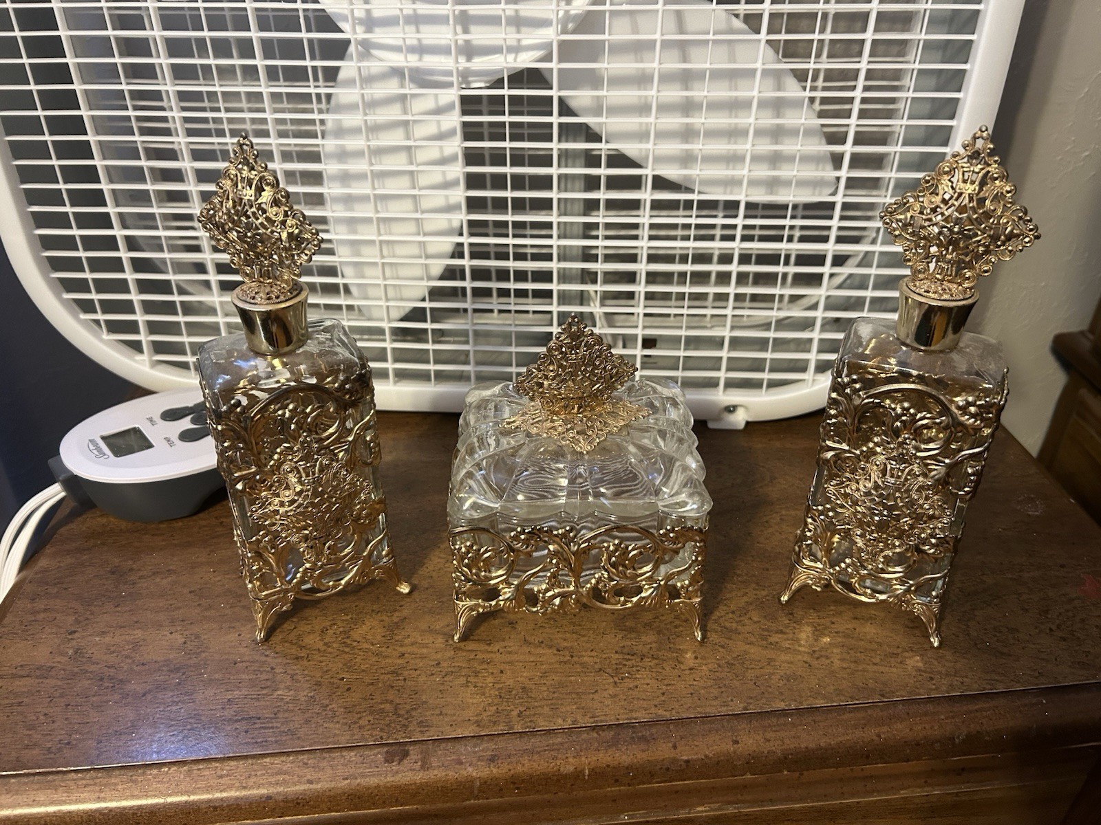 Vintage French Gilt Filigree Vanity Set