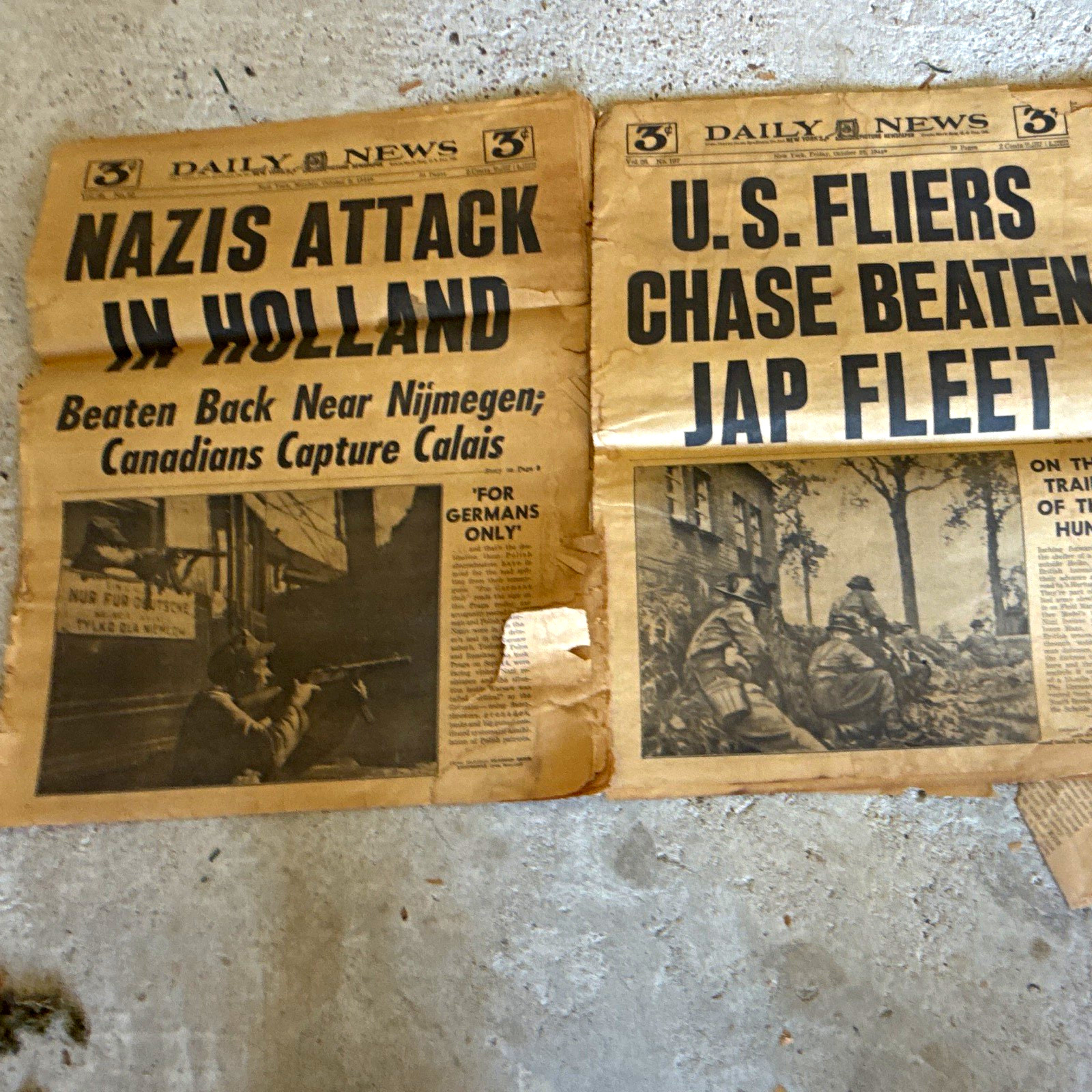 WWII Original U.S. Daily News Newspapers Lot - Oct 1944, Holland, Jap Fleet