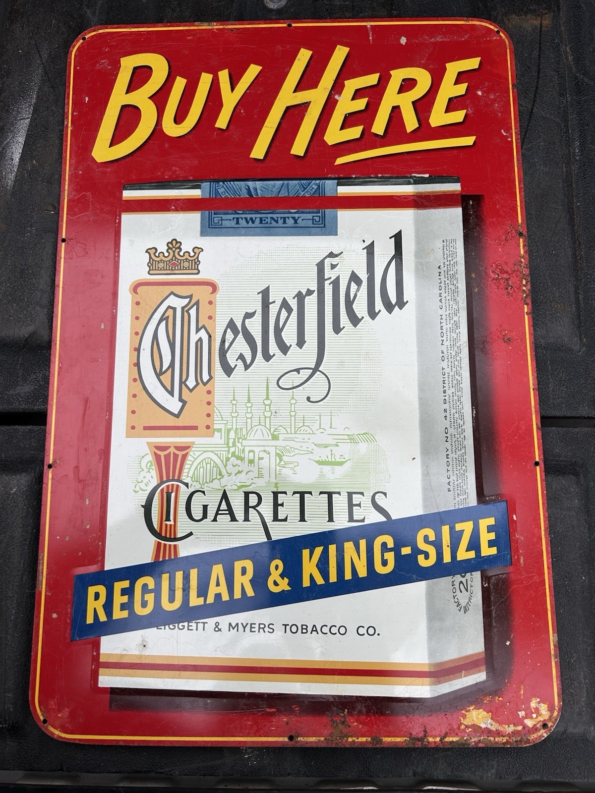 Original Chesterfield Cigarettes Tin Metal Buy Here Sign 1950’s