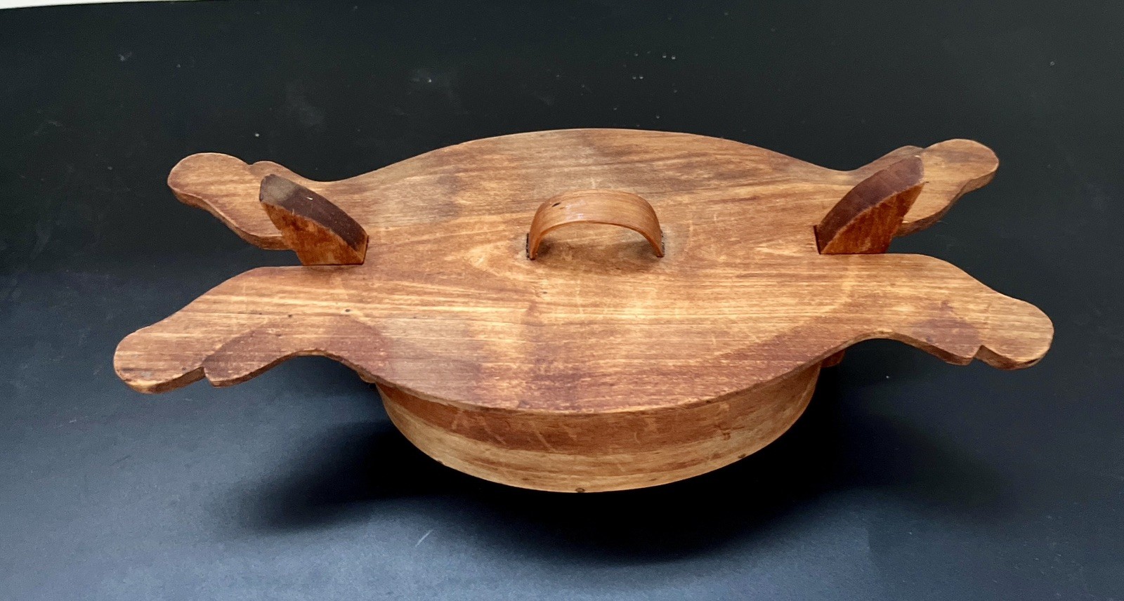 VTG Norwegian Scandinavian Nordic Tine Box Wood Viking Ship Handmade Snaplid