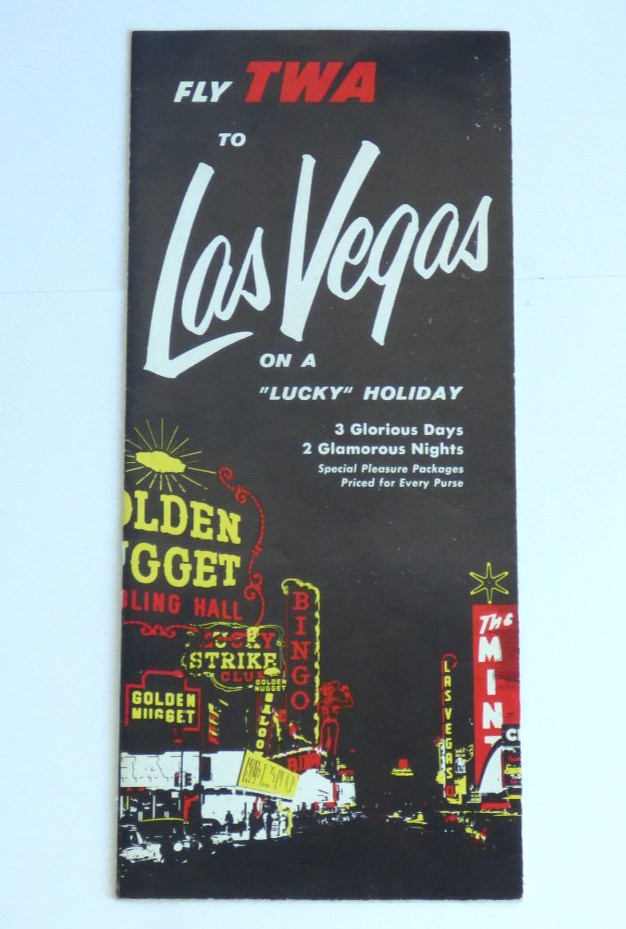 Vintage LAS VEGAS Fly TWA Brochure - Fold Out - 1950\'s? - Airline, Casinos & $