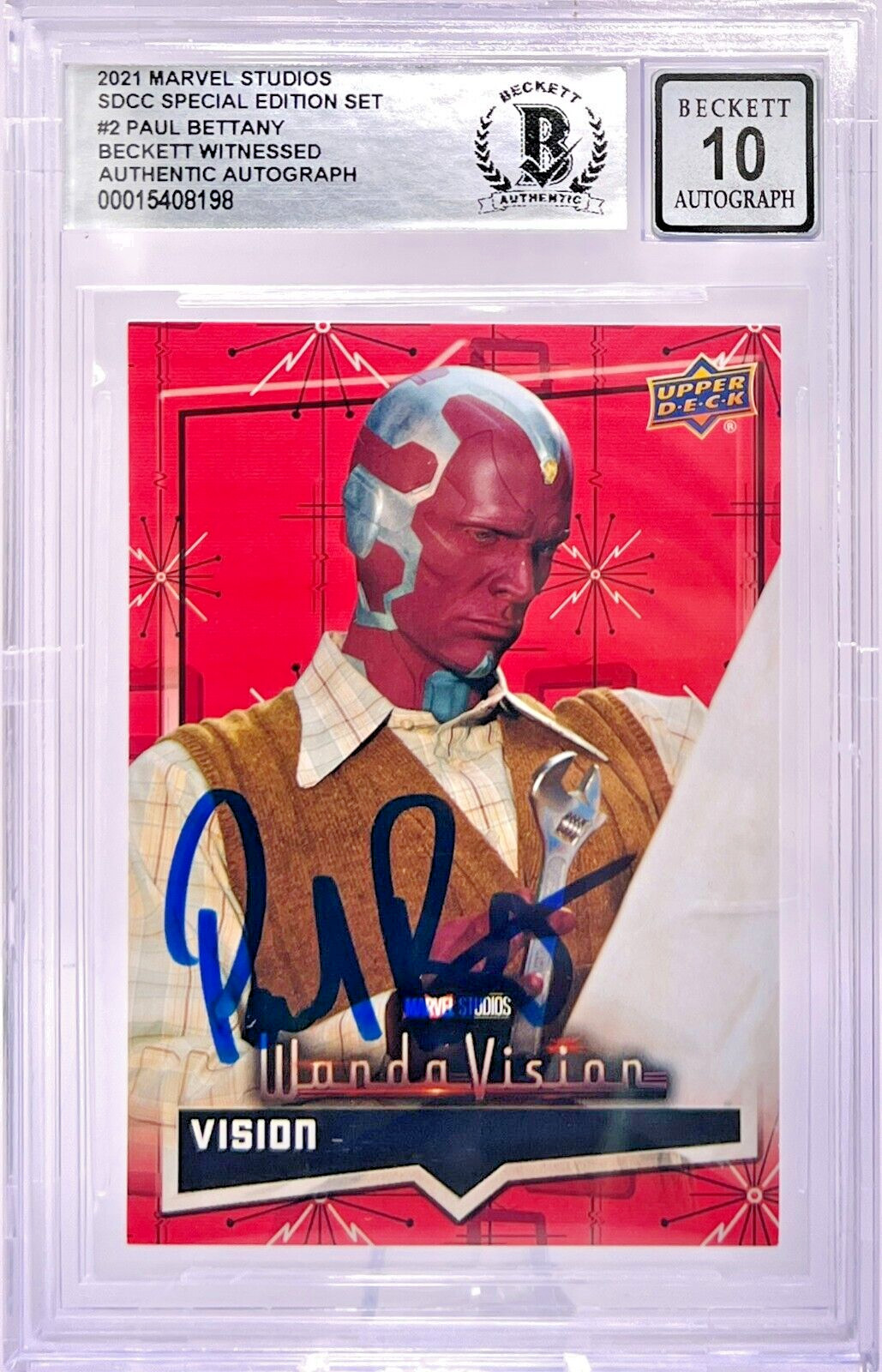 2021 Wandavision Upper Deck Vision Paul Bettany Signed #2 Beckett Graded 10