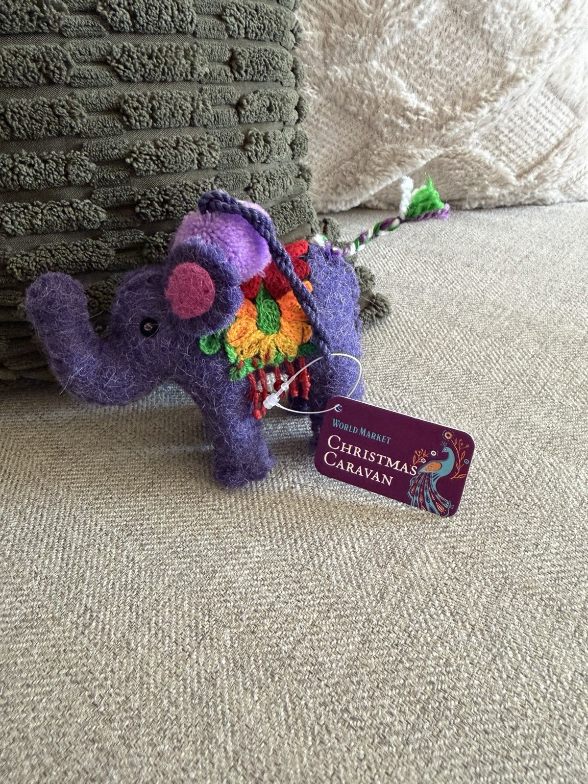 New World Market Elephant Felt Wool Fabric India Christmas Tree Ornament 5”