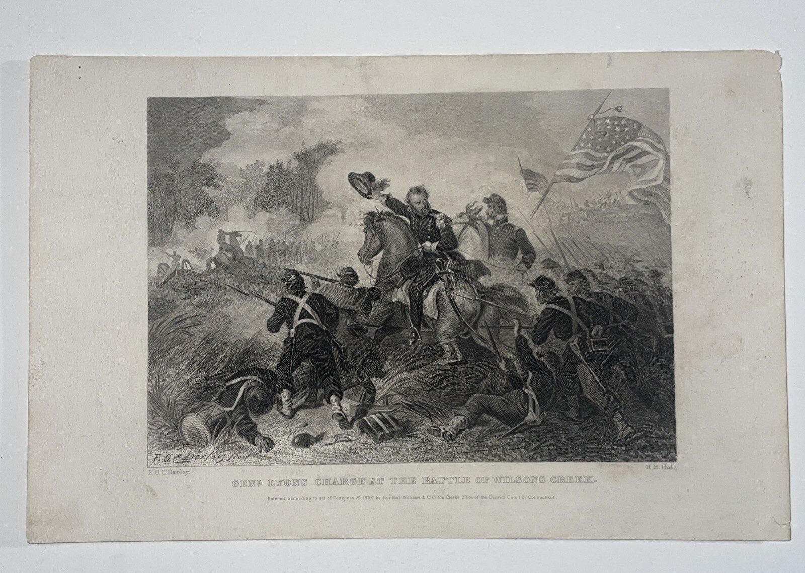 Vintage Steel Engraving “Gen Lyons Charge At The Battle Of Wilson’s Creek”