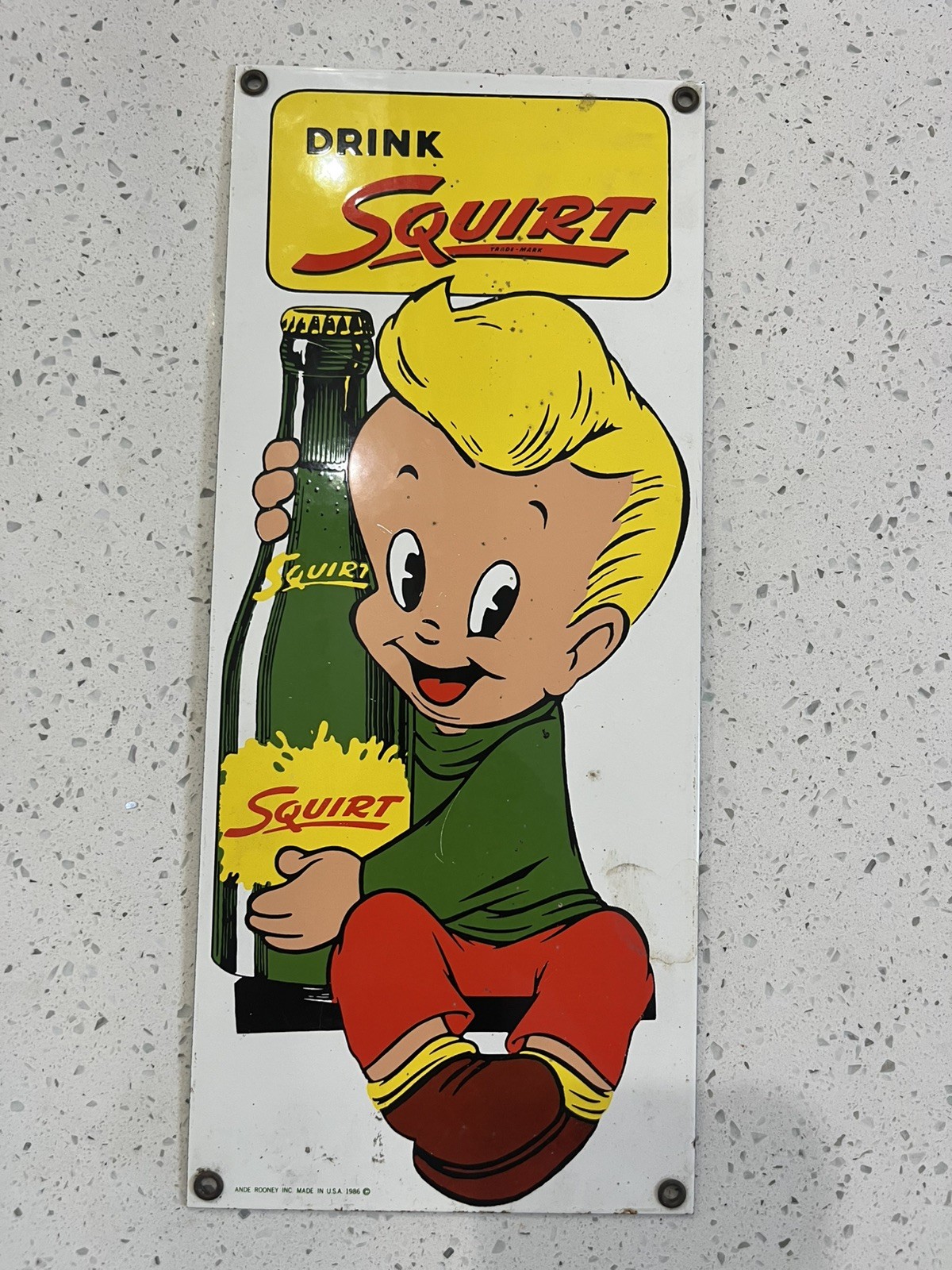 Drink Squirt Porcelain Enameled Advertising Sign 1986 USA 14\