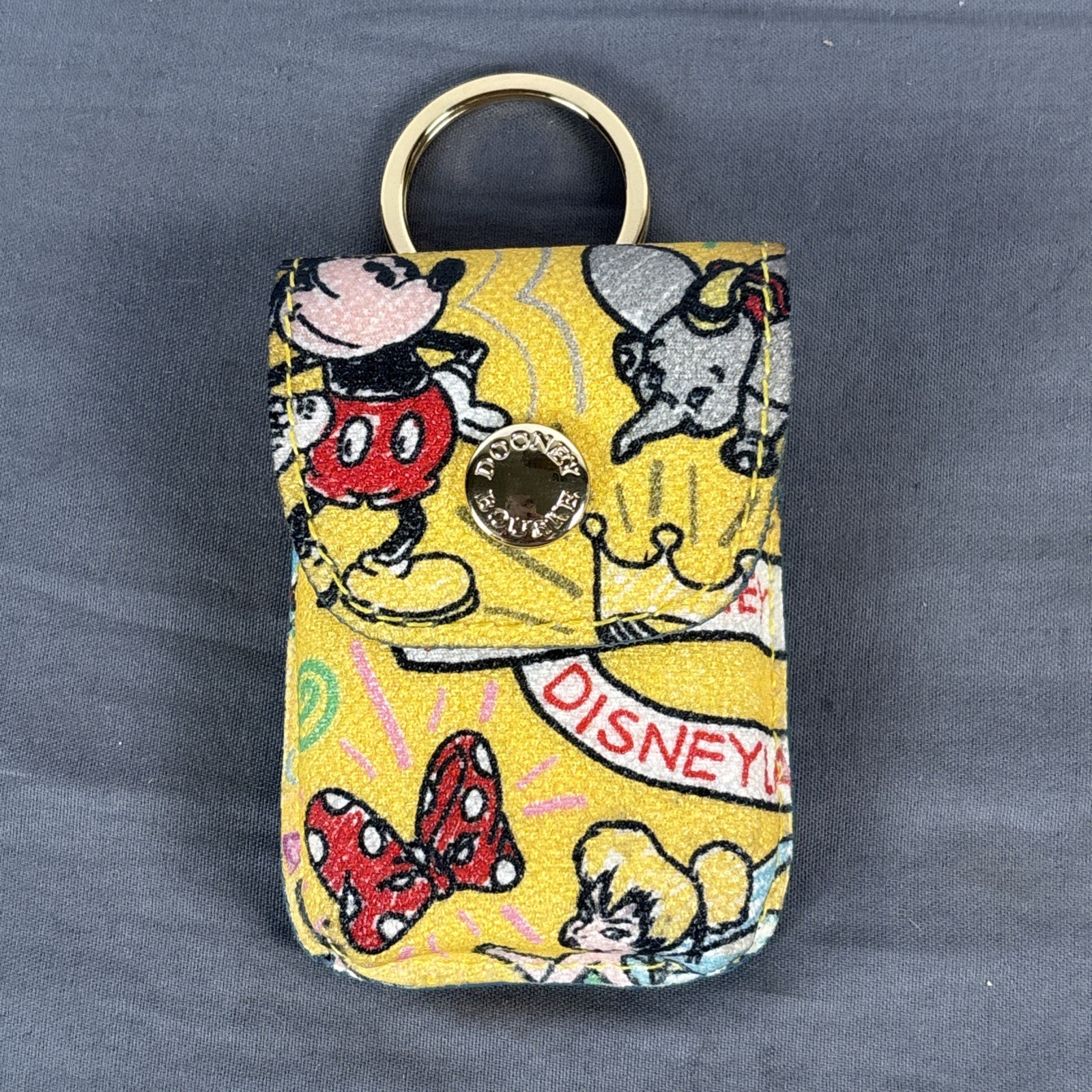 Dooney & Bourke Disney Parks Yellow Sketch Credit Card Key Fob Holder Key Ring