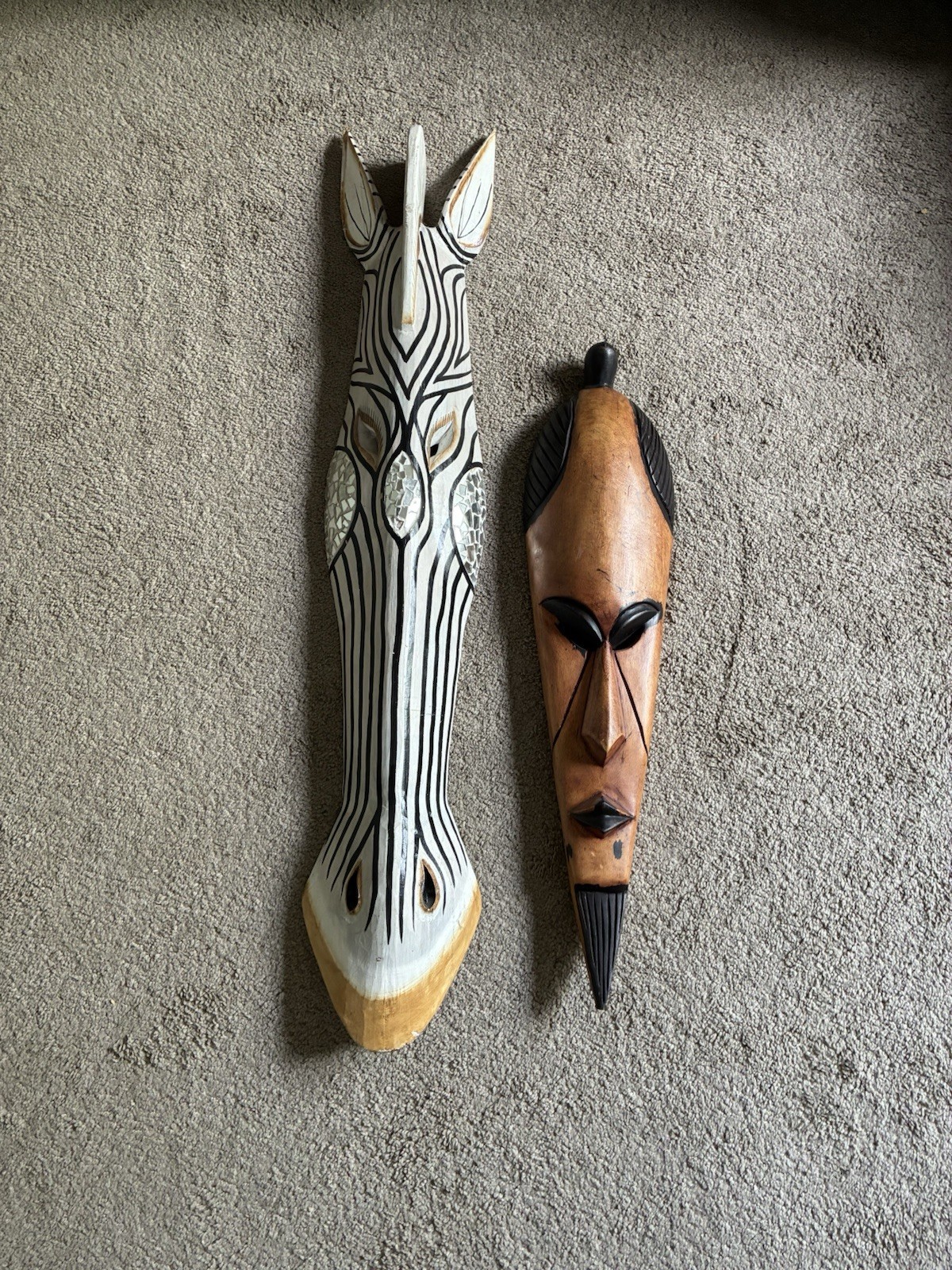 Vintage African Wood Mask Pair  Hand Carved Tribal Wall Art Set 