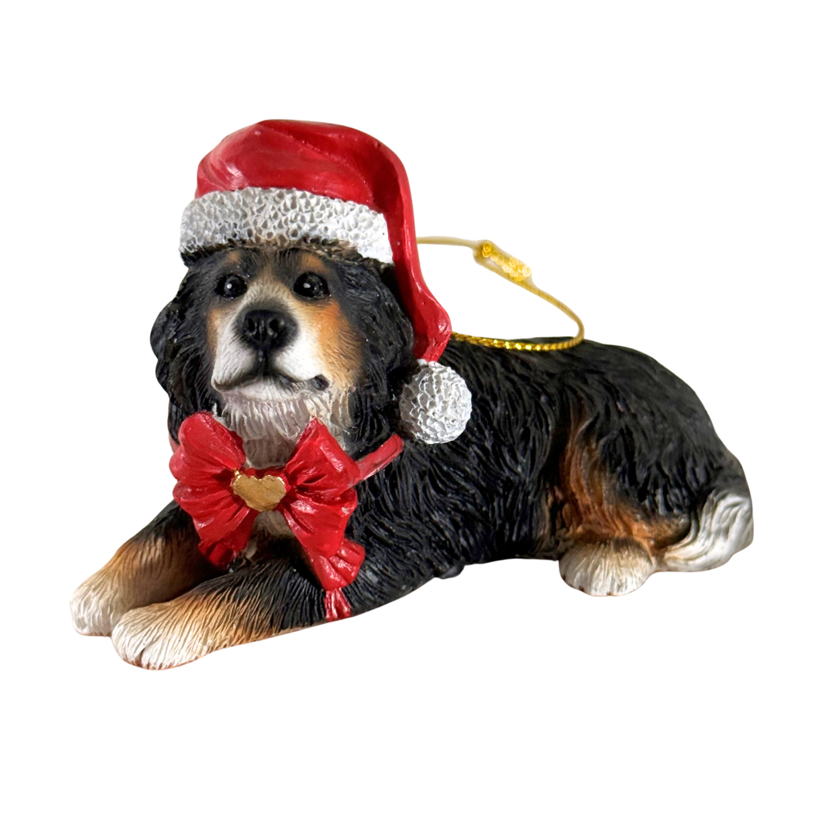 Bernese Mountain Dog w/ Santa Hat Resin Christmas Ornament New Yuletide Designs