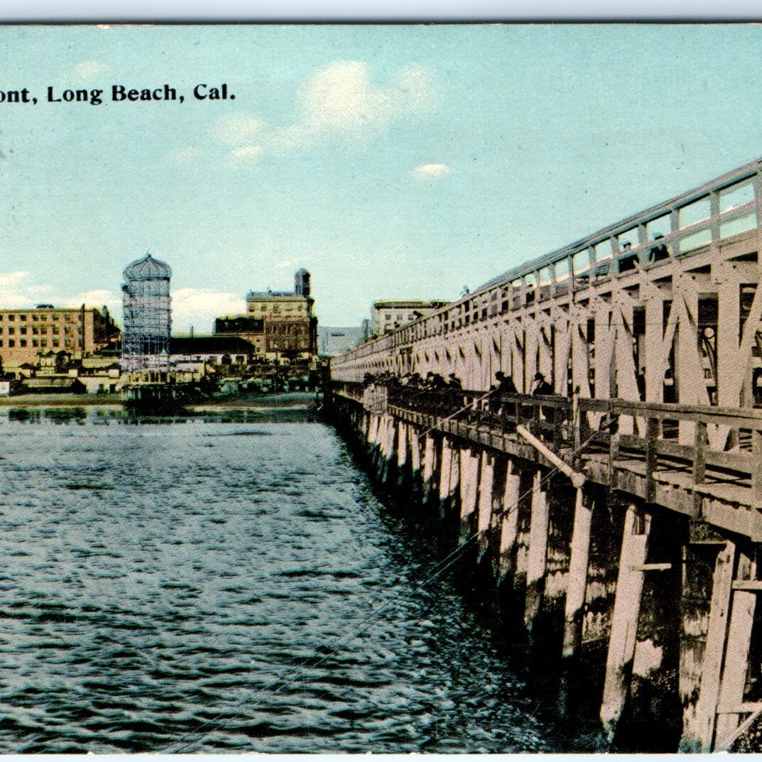 c1910s Long Beach CA Water Front Wooden Pier Boardwalk Postcard